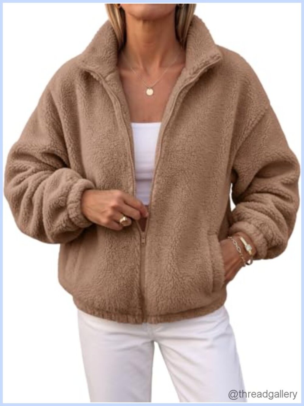 Sherpa Fleece Full Zip Jacket Stand Collar Cozy Layer
